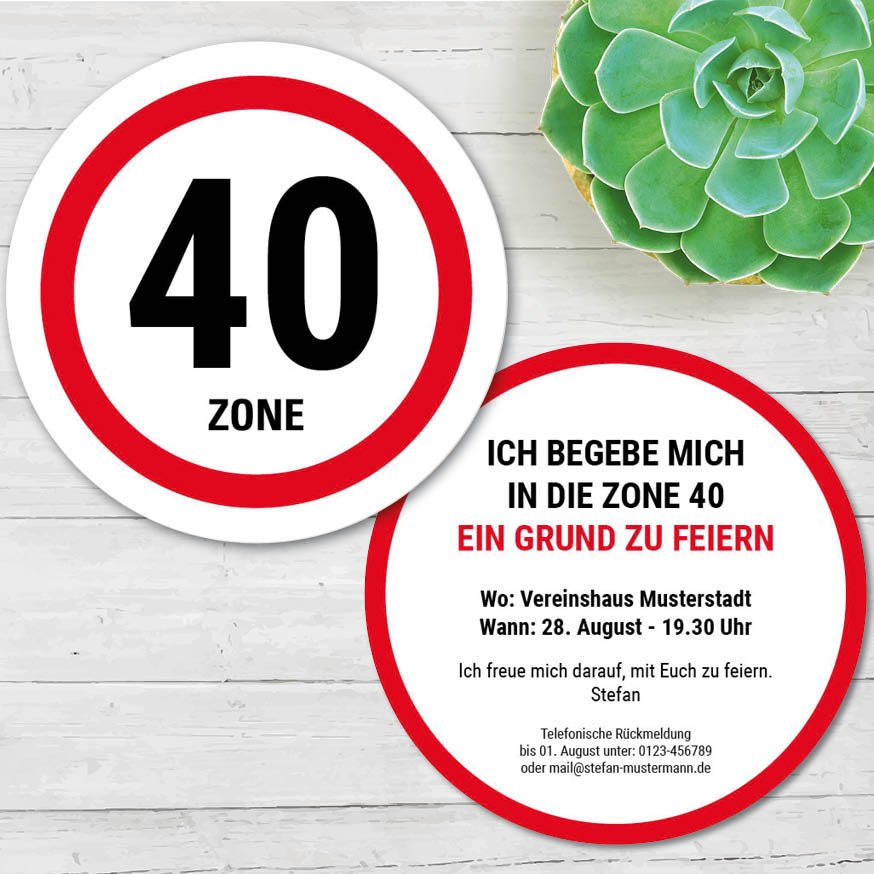 Bierdeckel Einladung zum Geburtstag: Zone 40 - Individuelle Einladung